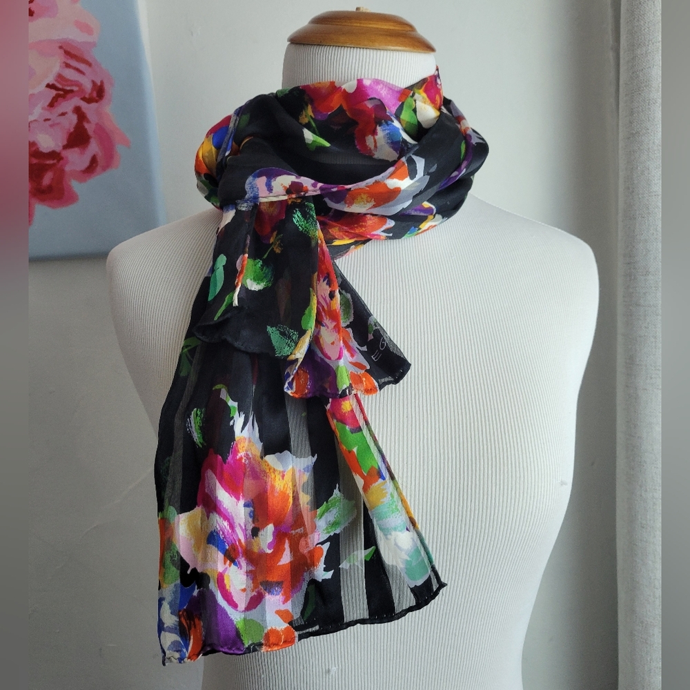Echo Black Floral Multi-Color Lightweight Women's Scarf